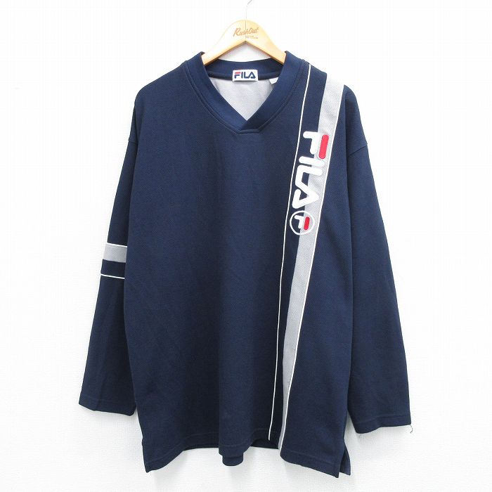 フィラ 00s 長袖Tシャツ ビッグロゴ刺繍 ネイビー XL | 古着