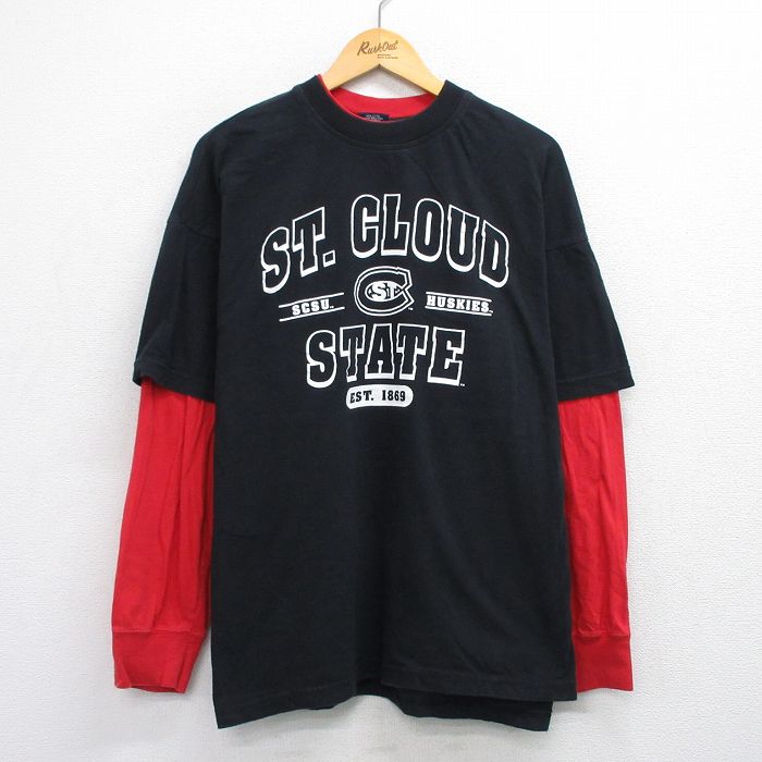 XL★古着 MVスポーツ 長袖 Tシャツ メンズ セントクラウド 大きいサイズ コットン クルーネック 黒他 ブラック 25jul29 中古