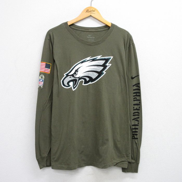 XL★古着 ナイキ NIKE 長袖 Tシャツ メンズ NFL フィラデルフィアイーグルス 大きいサイズ クルーネック 濃緑 グリーン アメフト スーパーボウル 25jul29 中古