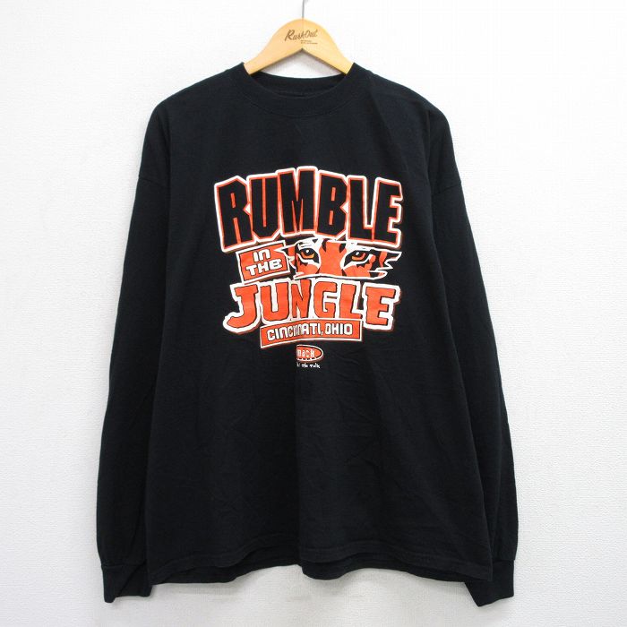XL★古着 長袖 ビンテージ Tシャツ メンズ 00年代 00s RUMBLE IN THE JUNGLE 大きいサイズ コットン クルーネック 黒 ブラック 25jul29 中古
