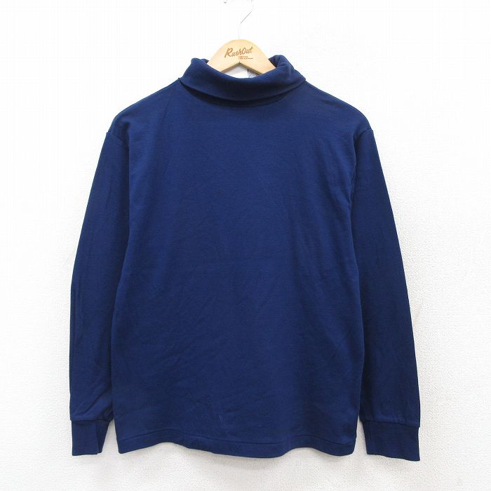 M★古着 長袖 ビンテージ Tシャツ メンズ 90年代 90s 無地 タートルネック ハイネック 紺 ネイビー 25jul29 中古