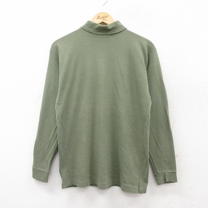 【20%OFF】L★古着 長袖 ビンテージ Tシャツ メンズ 90年代 90s 無地 コットン タートルネック ハイネック USA製 濃緑 グリーン 25jul29 中古