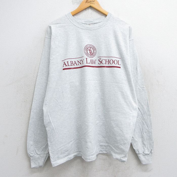 XL★古着 フルーツオブザルーム 長袖 ビンテージ Tシャツ メンズ 00年代 00s オールバニ ロー スクール カレッジ クルーネック 薄グレー 霜降り 25jul29 中古