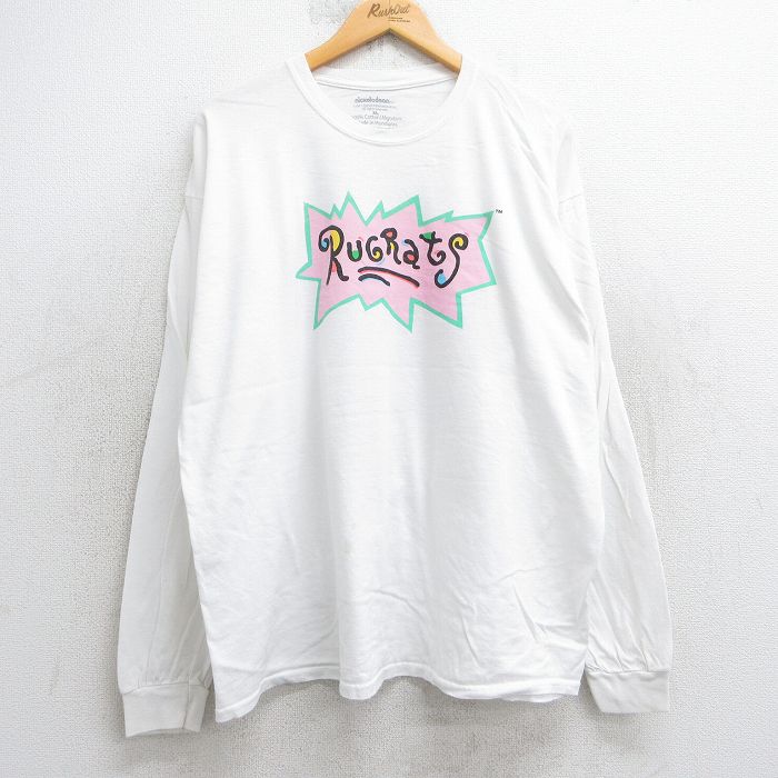 【50%OFF】XL★古着 長袖 Tシャツ メンズ ラグラッツ 大きいサイズ コットン クルーネック 白 ホワイト 25jul29 中古