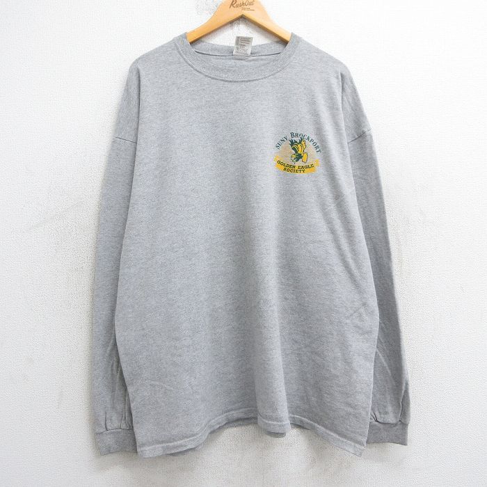 XL★古着 長袖 ビンテージ Tシャツ メンズ 90年代 90s 鳥 ブロックポート 大きいサイズ クルーネック グレー 霜降り 25jul29 中古