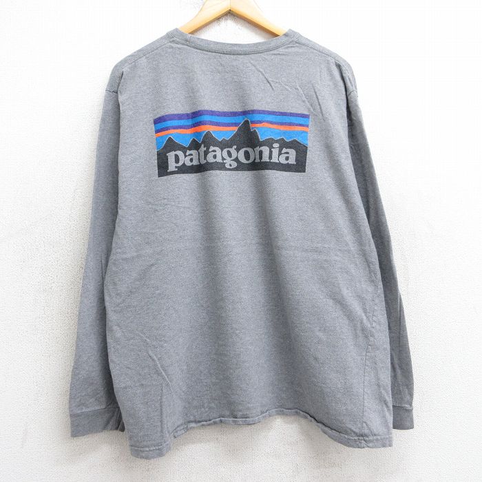 XL★古着 パタゴニア patagonia 長袖 Tシャツ メンズ ビッグロゴ 大きいサイズ コットン クルーネック グレー 霜降り 25jul30 中古