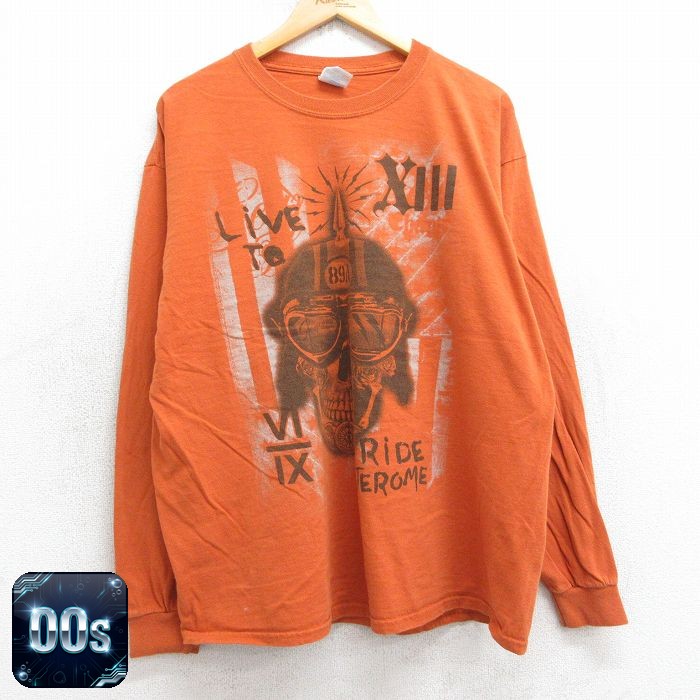00s 長袖Tシャツ スカル オレンジ XL | 古着