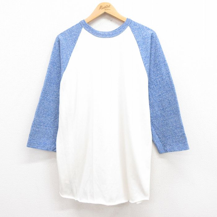 【20%OFF】XL★古着 7分袖 ビンテージ Tシャツ メンズ 80年代 80s 無地 ツートンカラー クルーネック USA製 白 ホワイト 25jul29 中古 7分丈 七分丈 七分袖