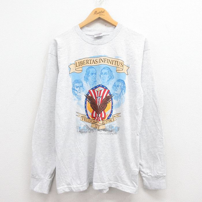 【20%OFF】L★古着 長袖 ビンテージ Tシャツ メンズ 00年代 00s トーマスジェファーソン コットン クルーネック USA製 グレー 霜降り 25jul29 中古