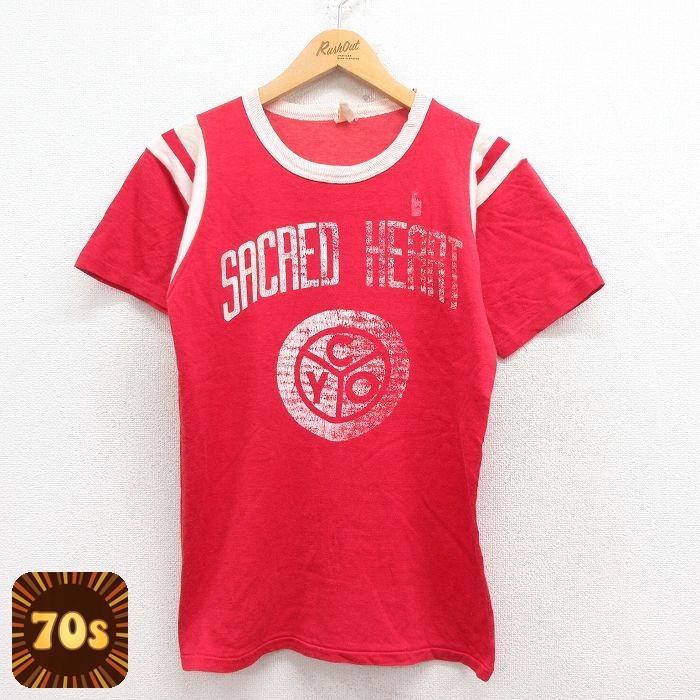 サウザンアスレチック 70s 半袖Tシャツ SACRED レッド S | 古着