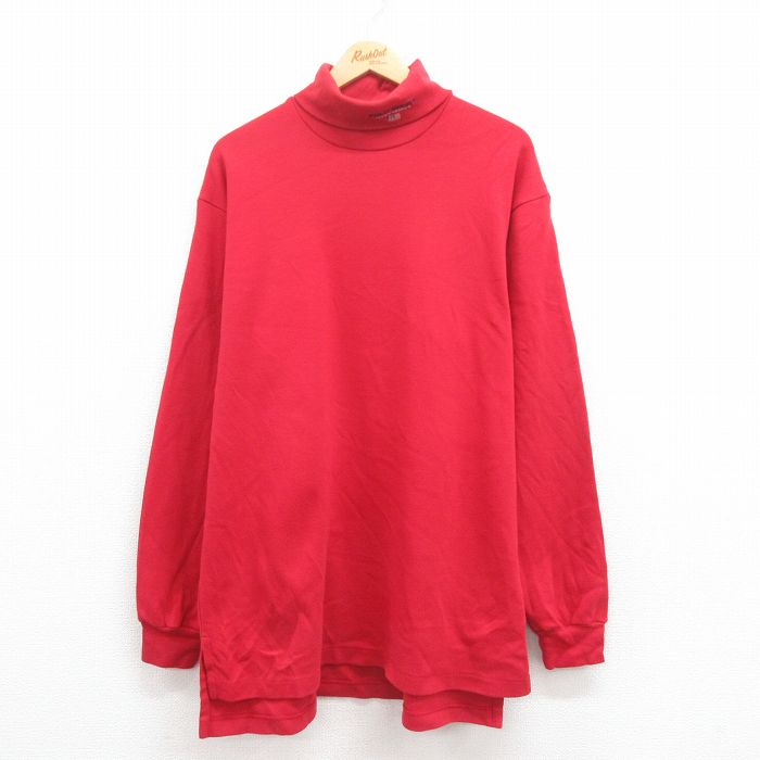 XL★古着 ラルフローレン Ralph Lauren ポロスポーツ 長袖 ブランド Tシャツ メンズ ワンポイントロゴ 大きいサイズ コットン タートルネック 赤 レッド 25jul29 中古