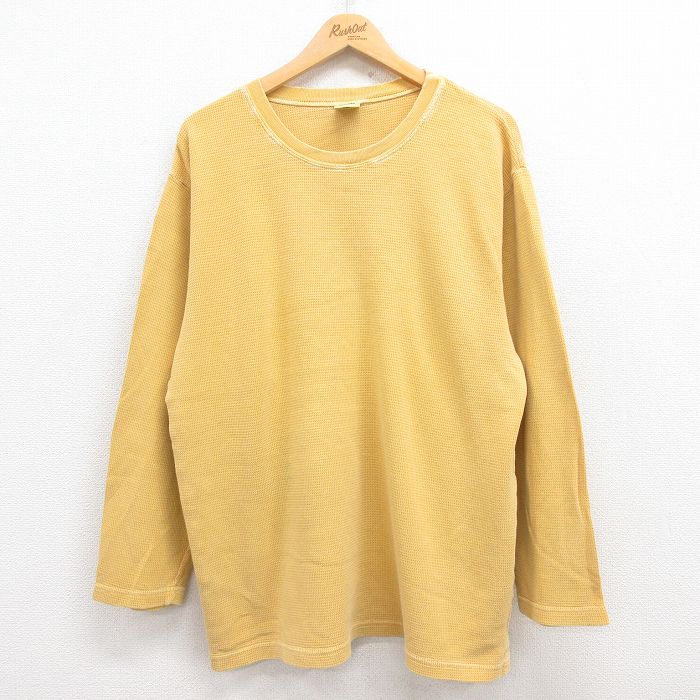 XL★古着 コロンビア COLUMBIA 長袖 ビンテージ サーマル Tシャツ メンズ 90年代 90s ワンポイントロゴ コットン クルーネック USA製 黄 イエロー 25jul30 中古