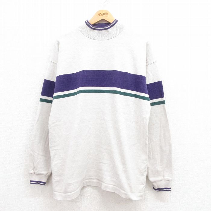 【20%OFF】XL★古着 エルエルビーン LLBEAN 長袖 ビンテージ Tシャツ メンズ 80年代 80s コットン モックネック ハイネック USA製 グレー 霜降り他 【spe】 25jul30 中古