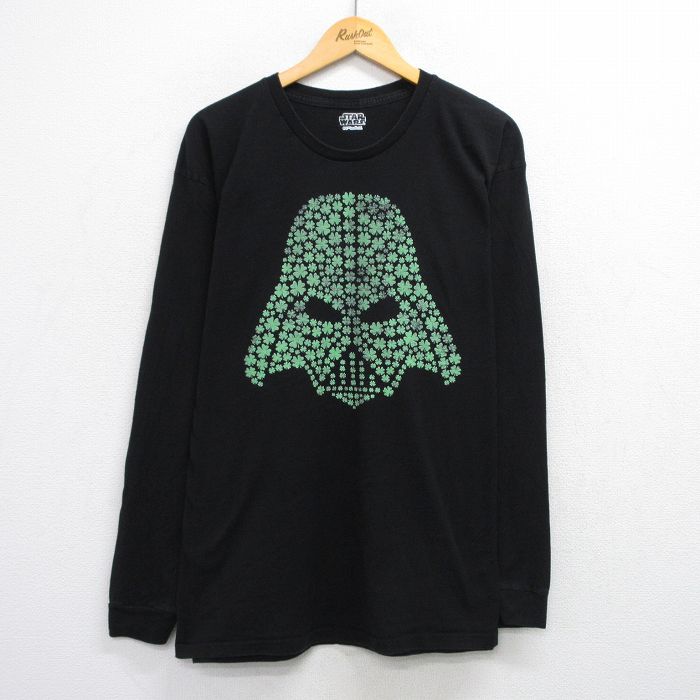 XL★古着 長袖 Tシャツ メンズ スターウォーズ STAR WARS ダースベイダー クローバー 大きいサイズ クルーネック 黒 ブラック 25jul30 中古