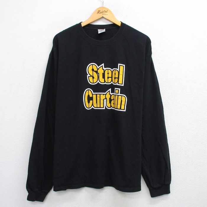 XL★古着 長袖 ビンテージ Tシャツ メンズ 00年代 00s スティールカーテン 大きいサイズ コットン クルーネック 黒 ブラック 25jul30 中古