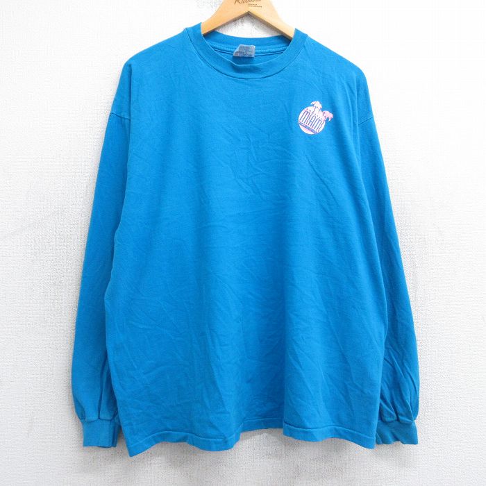 【50%OFF】XL★古着 ヘインズ Hanes 長袖 ビンテージ Tシャツ メンズ 90年代 90s マイアミ 大きいサイズ コットン クルーネック 水色 25jul31 中古