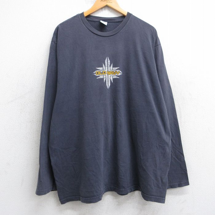 XL★古着 オールドネイビー OLD NAVY 長袖 Tシャツ メンズ ビッグロゴ 大きいサイズ コットン クルーネック 濃グレー 25jul31 中古