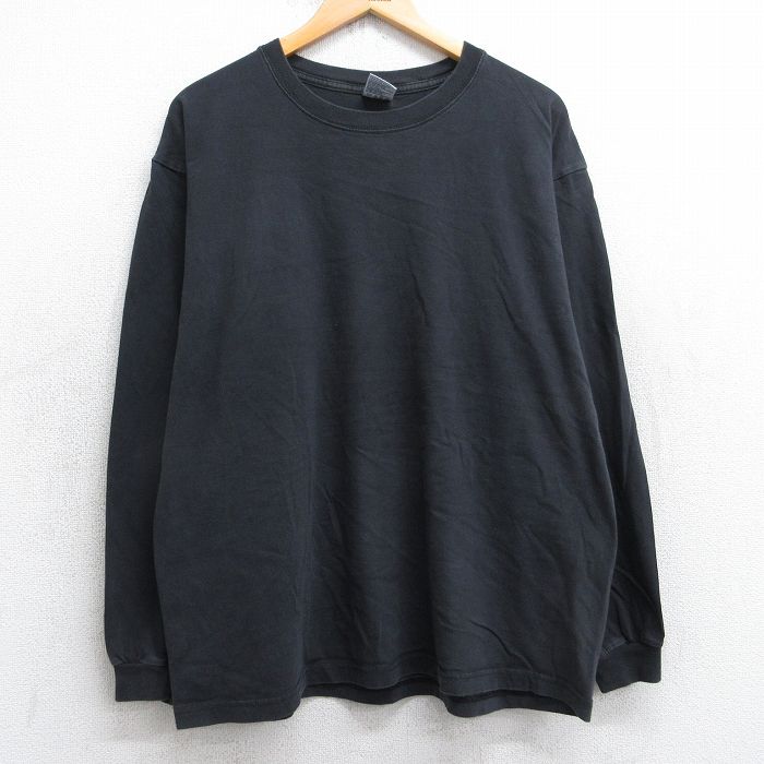 XL★古着 長袖 ビンテージ Tシャツ メンズ 00年代 00s 無地 コットン クルーネック 黒 ブラック 25jul31 中古