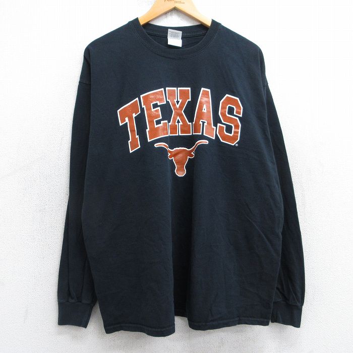XL★古着 長袖 ビンテージ Tシャツ メンズ 00年代 00s テキサス ロングホーン コットン クルーネック 黒 ブラック 25jul31 中古