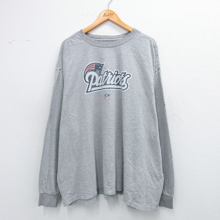 XL★古着 リーボック REEBOK 長袖 Tシャツ メンズ NFL ニューイングランドペイトリオッツ 大きいサイズ クルーネック グレー アメフト スーパーボウル 25aug02 中古