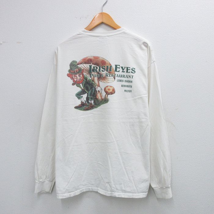 XL★古着 長袖 ビンテージ Tシャツ メンズ 00年代 00s IRISH EYES コットン クルーネック 白 ホワイト 25aug02 中古