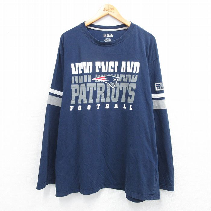 XL★古着 長袖 Tシャツ メンズ NFL ニューイングランドペイトリオッツ 大きいサイズ コットン クルーネック 紺 ネイビー アメフト スーパーボウル 25aug02 中古