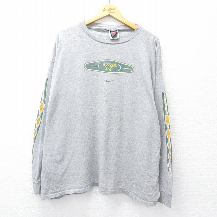 XL★古着 ナイキ NIKE 長袖 ビンテージ Tシャツ メンズ 00年代 00s NHL ダラススターズ 大きいサイズ コットン クルーネック グレー 霜降り アイスホッケー 25aug04 中古