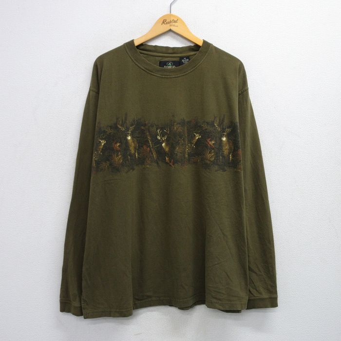 XL★古着 レッドヘッド 長袖 ビンテージ Tシャツ メンズ 00年代 00s シカ 大きいサイズ コットン クルーネック 濃緑 グリーン 25aug06 中古