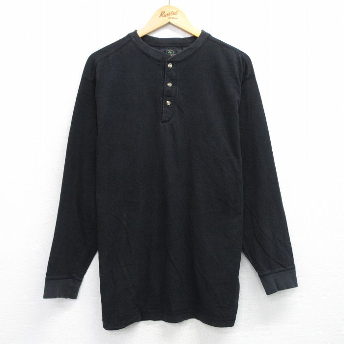 【50%OFF】L★古着 レッドヘッド 長袖 ビンテージ Tシャツ メンズ 00年代 00s 無地 コットン ヘンリーネック 黒 ブラック 25aug06 中古