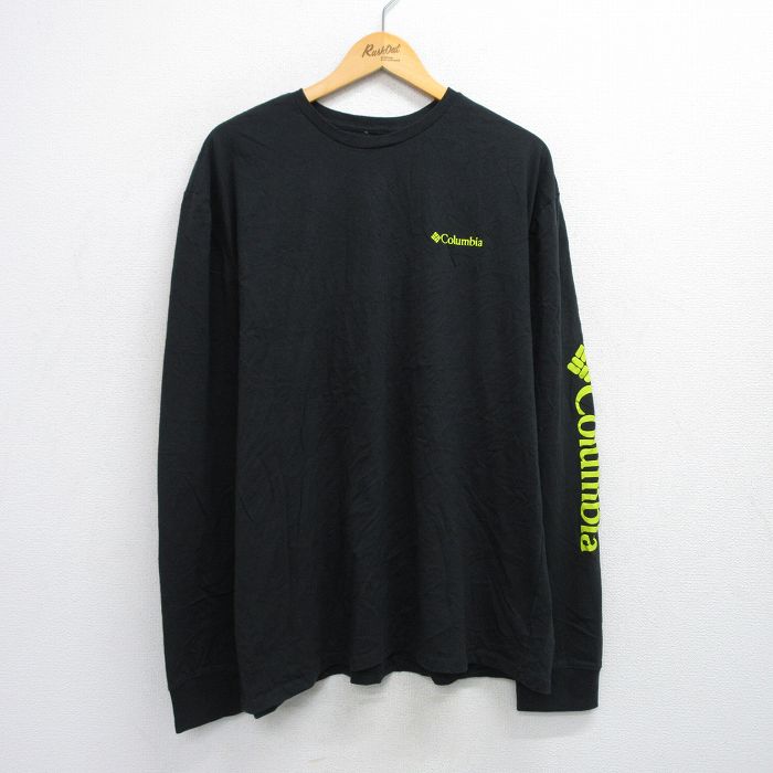 XL★古着 コロンビア COLUMBIA 長袖 Tシャツ メンズ ビッグロゴ 大きいサイズ コットン クルーネック 黒 ブラック 25aug06 中古