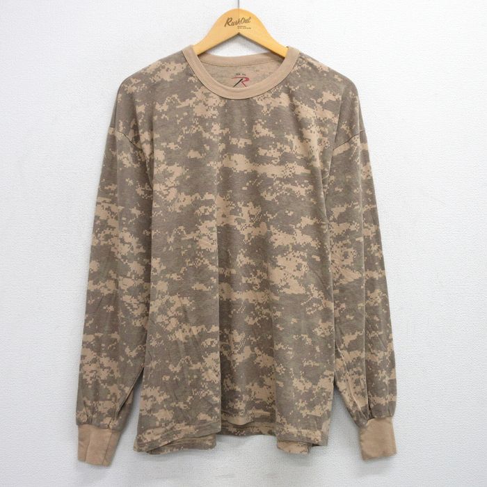 【50%OFF】XL★古着 ロスコ 長袖 Tシャツ メンズ デジタルカモ 大きいサイズ クルーネック 茶他 ブラウン 迷彩 25aug06 中古