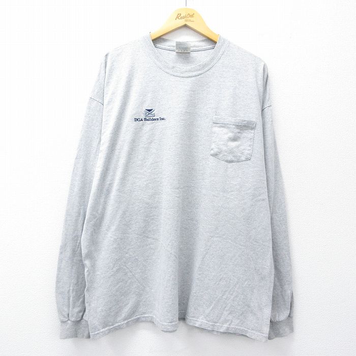 XL★古着 長袖 ビンテージ Tシャツ メンズ 00年代 00s DGA Builders 胸ポケット付き 大きいサイズ クルーネック グレー 霜降り 25aug06 中古