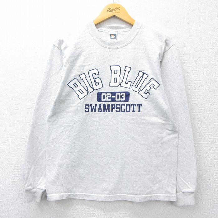 M★古着 長袖 ビンテージ Tシャツ メンズ 90年代 90s BIG BLUE クルーネック 薄グレー 霜降り 25aug06 中古