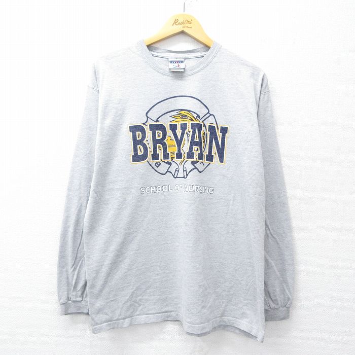 L★古着 ジャージーズ 長袖 ビンテージ Tシャツ メンズ 00年代 00s ブライアン クルーネック グレー 霜降り 25aug06 中古