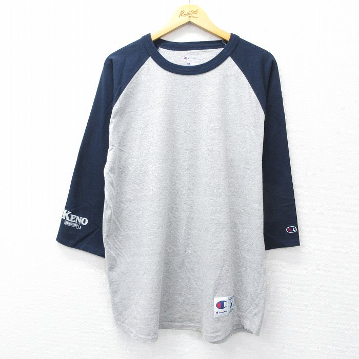 XL★古着 チャンピオン champion 7分袖 Tシャツ メンズ KENO ラグラン ツートンカラー クルーネック グレー 霜降り 25aug06 中古 7分丈 七分丈 七分袖