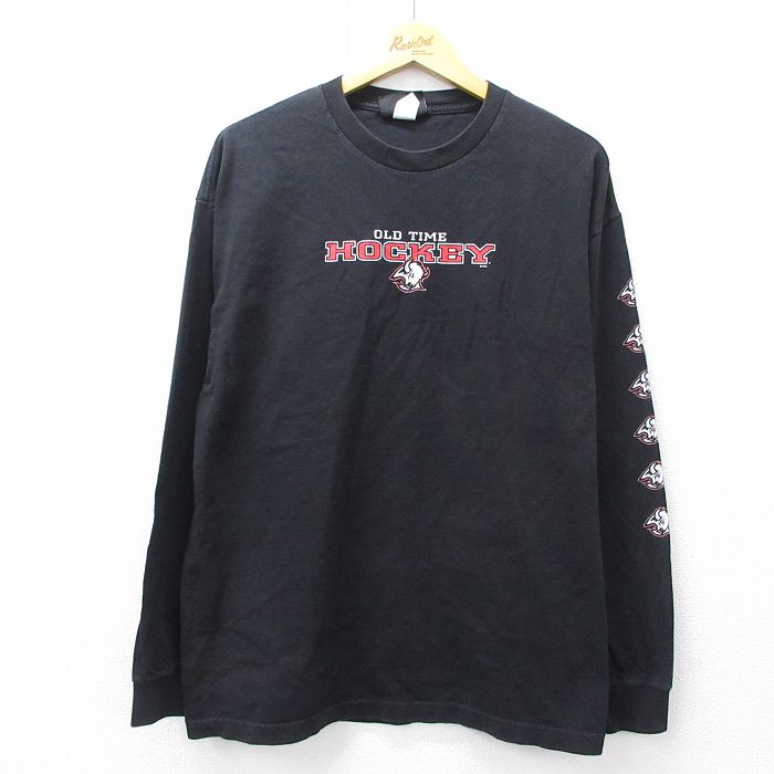 【50%OFF】XL★古着 長袖 ビンテージ Tシャツ メンズ 90年代 90s NHL バッファローセイバーズ コットン クルーネック USA製 黒 ブラック アイスホッケー 25aug06 中古