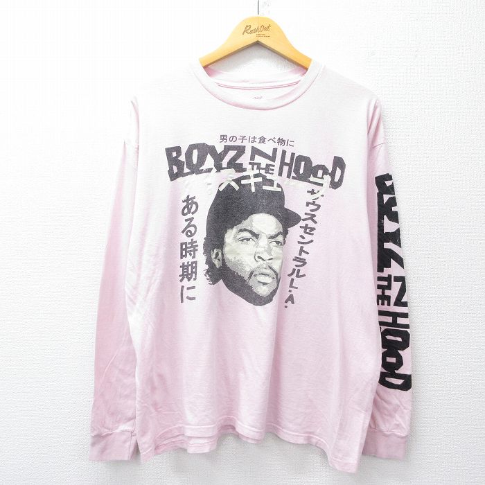 XL★古着 長袖 Tシャツ メンズ 映画 ボーイズインザフッド コットン クルーネック 薄ピンク 25aug06 中古