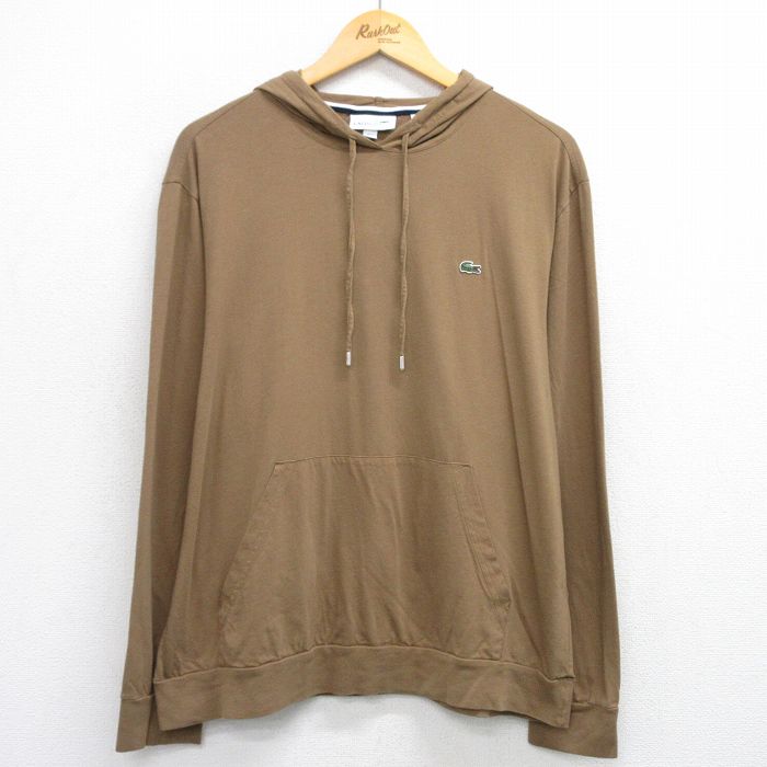 【20%OFF】XL★古着 ラコステ LACOSTE 長袖 ブランド Tシャツ パーカー メンズ ワンポイントロゴ 大きいサイズ コットン 濃ベージュ カーキ 25aug06 中古