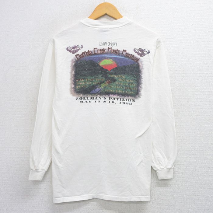 M★古着 ヘインズ Hanes 長袖 ビンテージ Tシャツ メンズ 00年代 00s バッファロークリークミュージック フェス コットン クルーネック 白 ホワイト 25aug06 中古