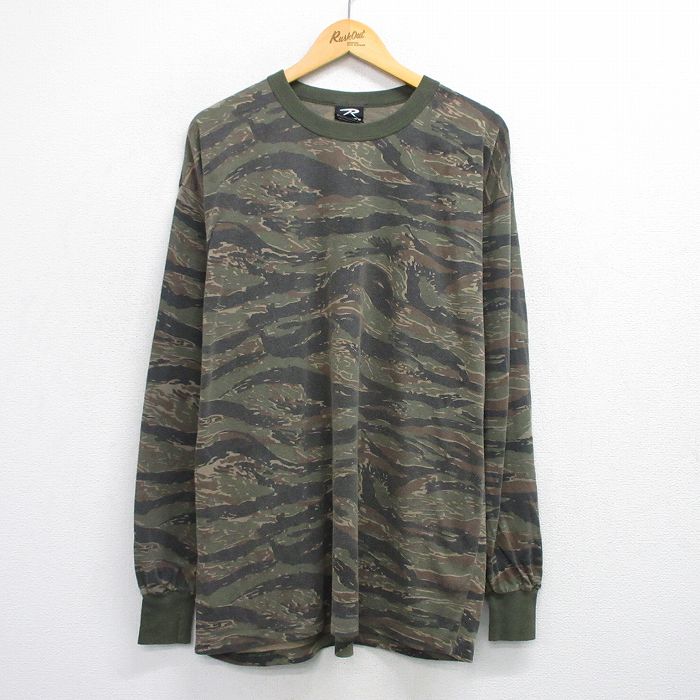 XL★古着 ロスコ 長袖 Tシャツ メンズ 00年代 00s タイガーカモ 大きいサイズ クルーネック 濃緑他 グリーン 迷彩 【spe】 25aug06 中古