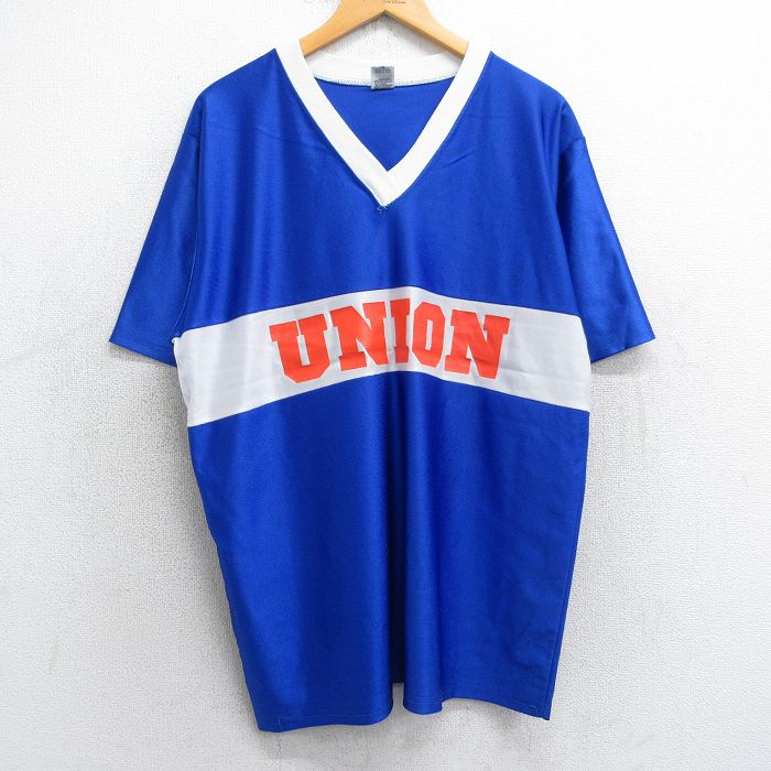 【20%OFF】XL★古着 半袖 ビンテージ Tシャツ メンズ 90年代 90s ユニオン ツートンカラー Vネック USA製 青 ブルー 25aug06 中古
