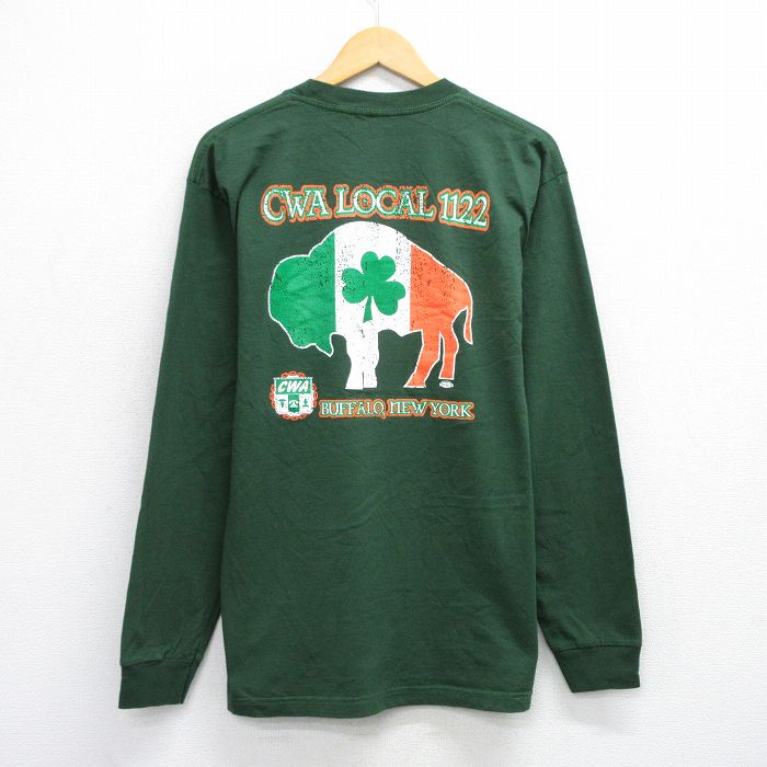 【20%OFF】L★古着 長袖 ビンテージ Tシャツ メンズ 00年代 00s CWA コットン クルーネック USA製 緑 グリーン 25aug07 中古