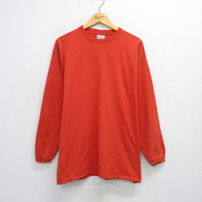 【50%OFF】XL★古着 PLUMA 長袖 ビンテージ Tシャツ メンズ 00年代 00s 無地 クルーネック オレンジ 25aug07 中古
