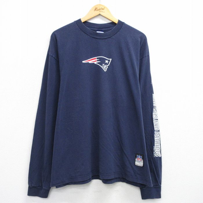 XL★古着 長袖 ビンテージ Tシャツ メンズ 00年代 00s NFL ニューイングランドペイトリオッツ 大きいサイズ コットン クルーネック 紺 ネイビー アメフト スーパーボウル 25aug07 中古