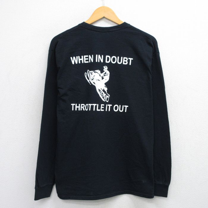 L★古着 長袖 ビンテージ Tシャツ メンズ 00年代 00s スノーモービル コットン クルーネック 黒 ブラック 25aug07 中古