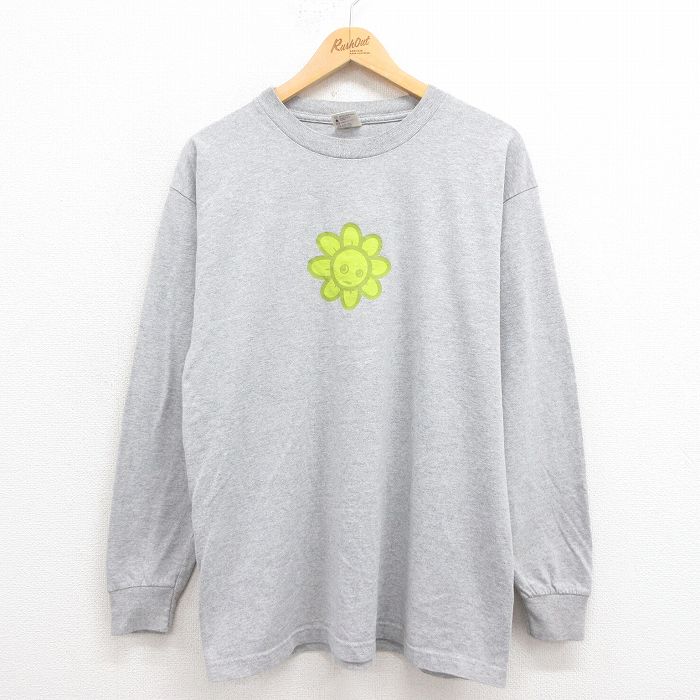 L★古着 長袖 ビンテージ Tシャツ メンズ 00年代 00s bigwords クルーネック グレー 霜降り 25aug09 中古