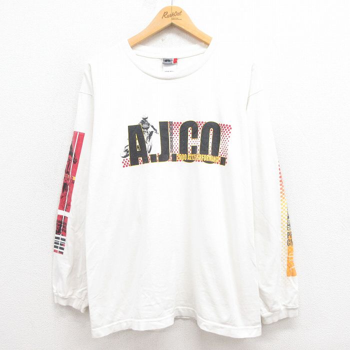 L★古着 アリゾナジーンズ 長袖 ビンテージ Tシャツ メンズ 00年代 00s モトクロス コットン クルーネック 白 ホワイト 25aug09 中古