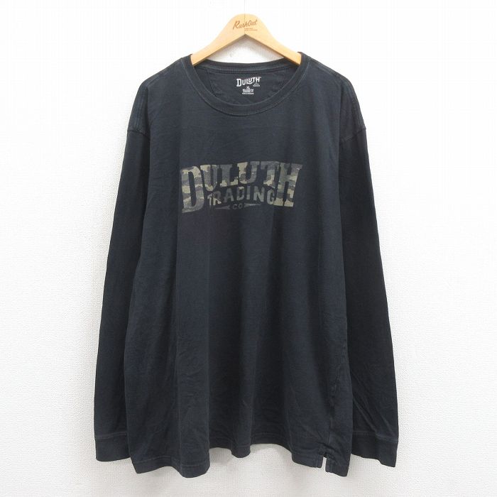 XL★古着 DULUTH TRADING 長袖 Tシャツ メンズ ビッグロゴ コットン クルーネック 黒 ブラック 25aug09 中古