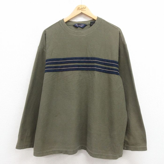 XL★古着 長袖 Tシャツ メンズ 大きいサイズ コットン クルーネック 緑 グリーン 25aug09 中古