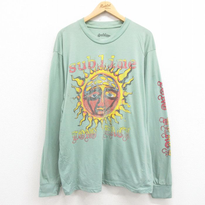 XL★古着 長袖 ロック バンド Tシャツ メンズ サブライム クルーネック 緑 グリーン 25aug09 中古